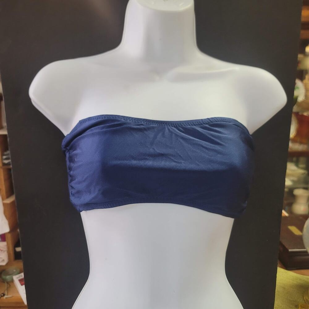Blue Sky NEW Bandeau Side Bone Swim Top Lined Tieback NipPads DARK NAVY MEDIUM